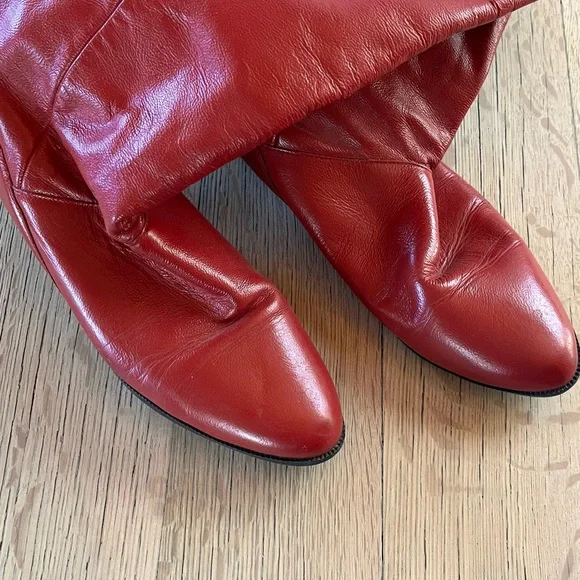 Vintage Red Leather Boots - Picture 6 of 6